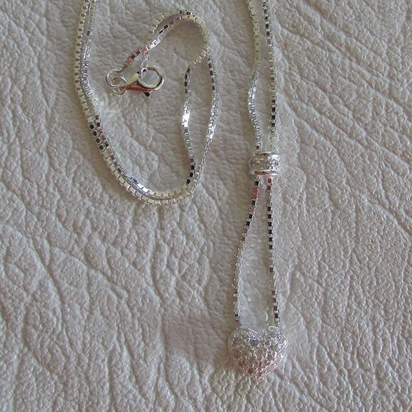 Sterling Silver CZ Dome and Pave Heart Dangle Pendant - NEW - Picture 10 of 12